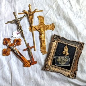 SOLD 6pc Lot of Vintage Crusifixes and One Frame